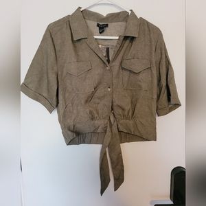 Style House Army Green Button Blouse Top